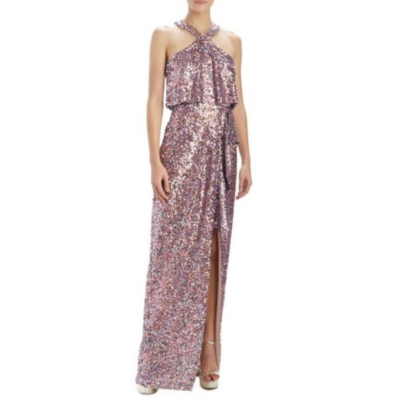 🎉HOST PICK🎉 NWT Monique Lhuillier Halter Neck Sequin Gown Sz 2 - Picture 10 of 11
